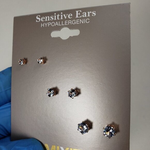 MIXIT Women's Hypoallergenic Rose Gold-Tone  Cubic Zirconia CZ Stud Earrings - Picture 9 of 9